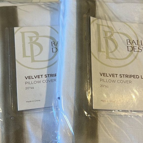 Pair Ballard Designs Velvet Striped Linen Pillow Covers, White and Doe 20”x20” - Picture 2 of 6